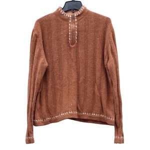 Woolrich Dark Clove 1/4 Zip Pullover Knit Ramie Wool Long Sleeve Warm Sweater L